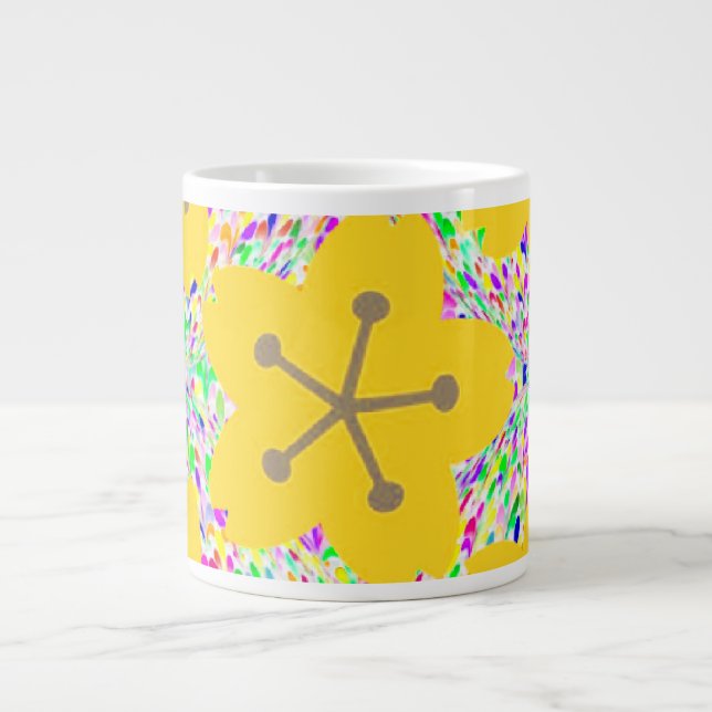 Groovy Yellow Floral Disco Design Large Coffee Mug (Front)