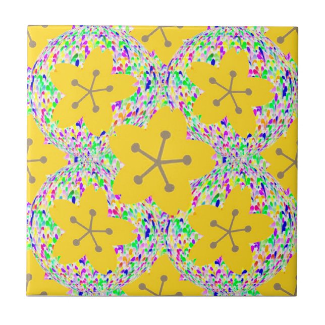 Groovy Yellow Floral Disco Design Tile (Front)