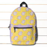 Groovy Yellow Purple Modern Floral Personalised Printed Backpack<br><div class="desc">Groovy Yellow Purple Modern Floral Pattern Personalised Name Backpacks features a bright yellow, purple and white flower pattern on a check background. Personalised with your name. Make a great gift for birthday, Christmas, holidays, Mother's Day and back to school. Perfect for back to school, sports, gym, travel and more. Designed...</div>