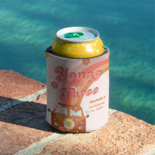 Groovy Young Wild and Three Pink Peach Van Daisy  Can Cooler