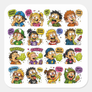 Gross Booger Kids Cartoon Square Sticker