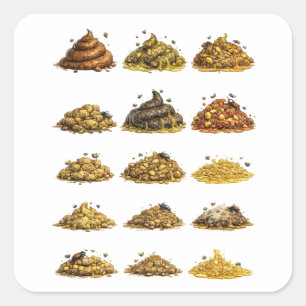Gross-Out Cartoon Faeces Piles Square Sticker