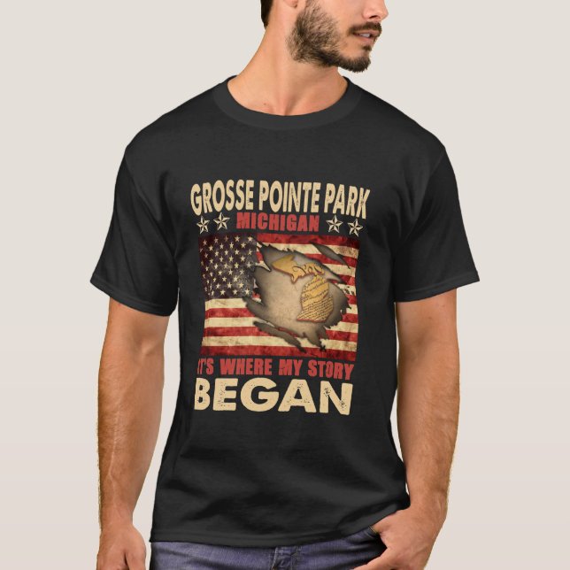 Grosse Pointe Park Michigan USA Flag 4th Of July L T-Shirt (Front)