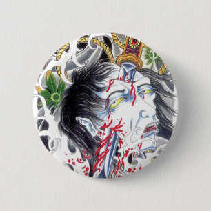 Grotesque Head & Sword 6 Cm Round Badge