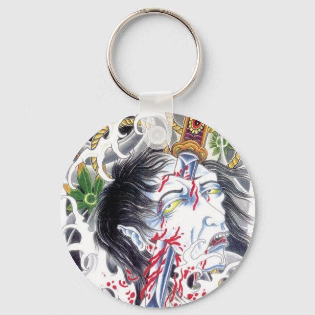 Grotesque Head & Sword Key Ring (Front)