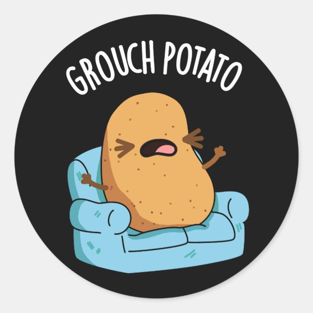 Grouch Potato Funny Veggie Puns Dark BG Classic Round Sticker (Front)
