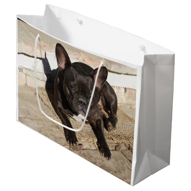 Grouchy French Bulldog Large Gift Bag (Front Angled)
