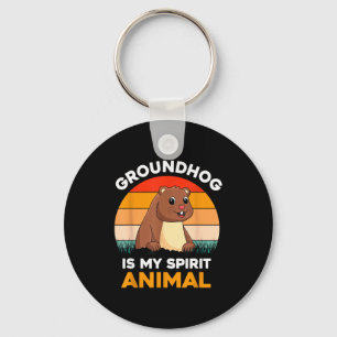 Ground Hog Is My Spirit Animal Retro Groundhog Day Key Ring