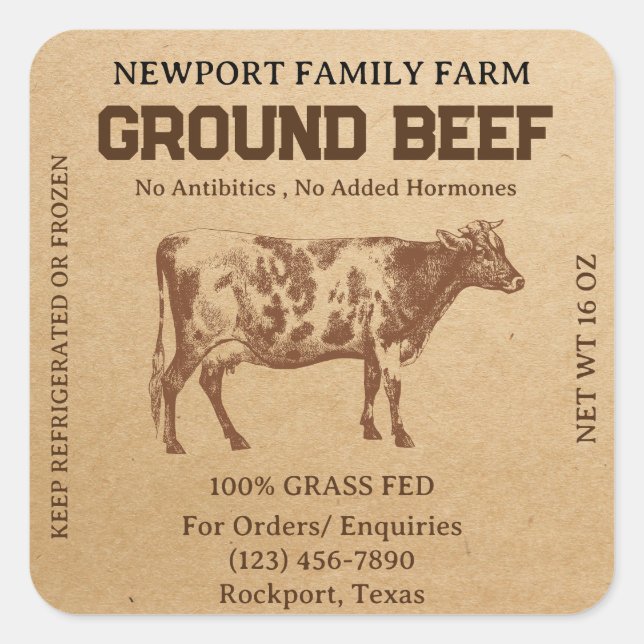Ground Minsed Beef Custom Label Sticker  (Front)