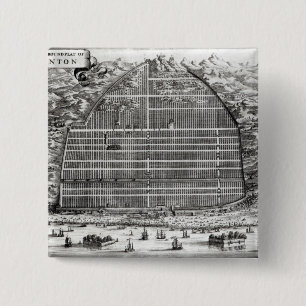 Ground Plan of Canton, China 15 Cm Square Badge