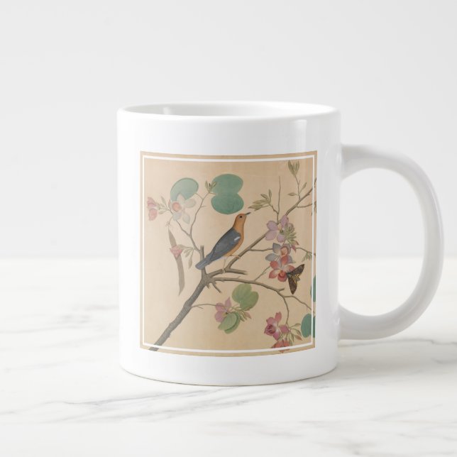 Ground Thrush and Moth on an Orchid Branch Large Coffee Mug (Right)