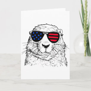 Groundhog 4th July America Usa Flag For Women Kids Card