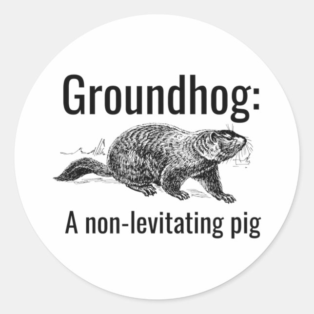 Groundhog A Non-levitating Pig Funny Pun Englieach Classic Round Sticker (Front)