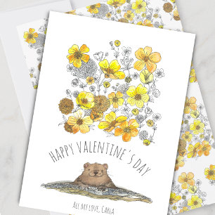 Groundhog and Buttercups Valentine's Day Holiday Card