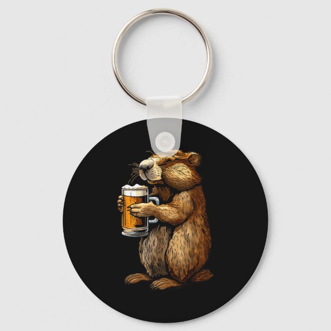Groundhog Beer  Key Ring (Front)