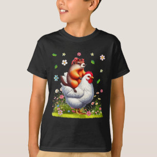 Groundhog Bow Tie Riding Chicken Farmer Lover Kids T-Shirt