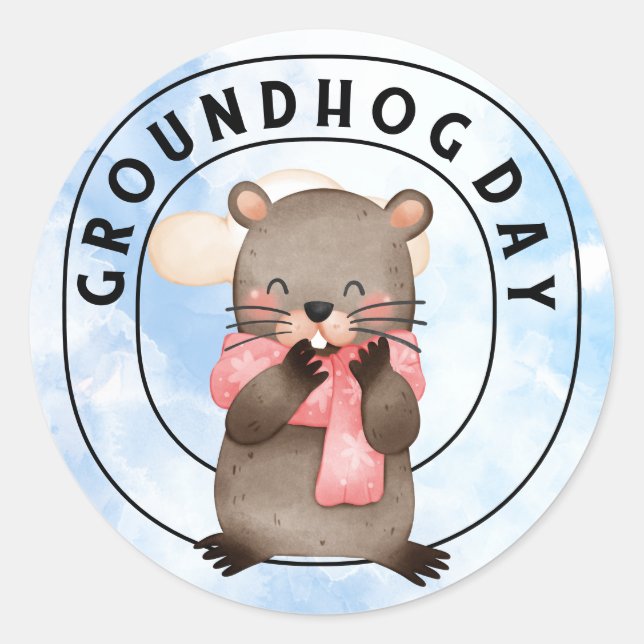 Groundhog  classic round sticker (Front)
