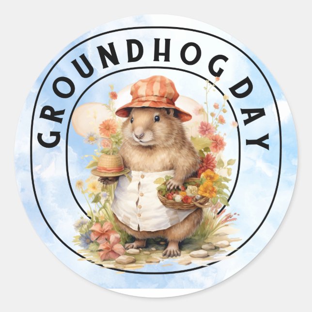 Groundhog  classic round sticker (Front)