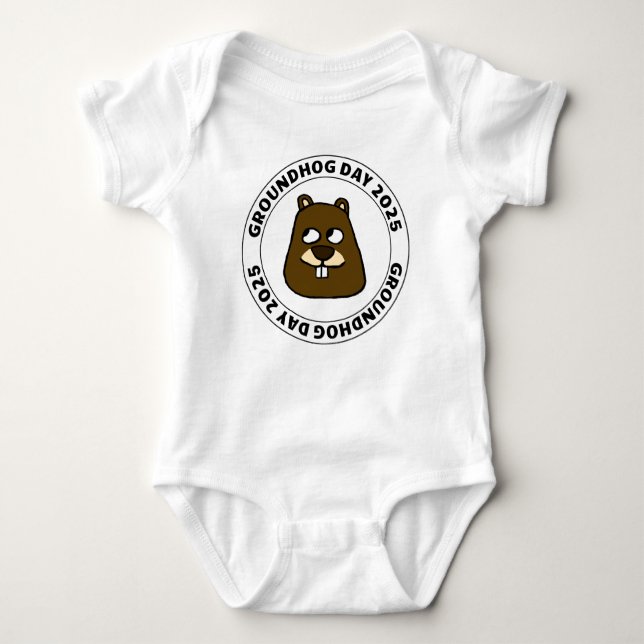 Groundhog Day 2025 with Groundhog face Baby Bodysuit (Front)