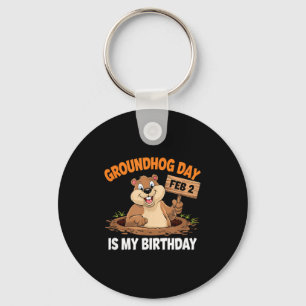 Groundhog Day Birthday Celebration Holiday Humor  Key Ring