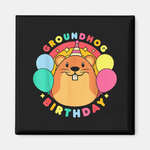 Groundhog Day Birthday Party Hat Balloons Retro 60 Magnet