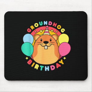 Groundhog Day Birthday Party Hat Balloons Retro 60 Mouse Pad