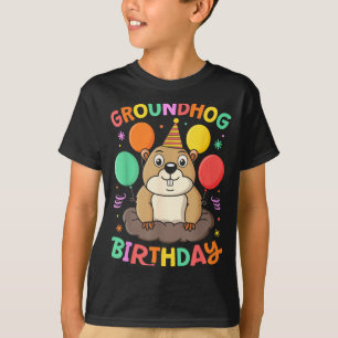 Groundhog Day Birthday Party Hat Balloons Retro 60 T-Shirt