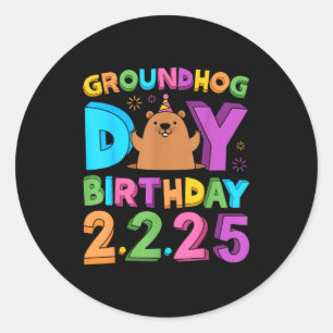 Groundhog Day Birthday Party Hat Retro 60s 70s 80s Classic Round Sticker