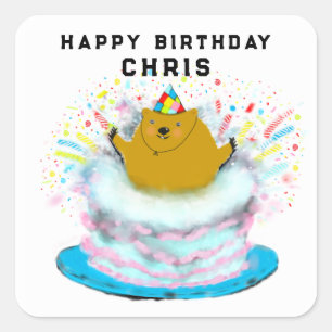 Groundhog Day Birthday Square Sticker
