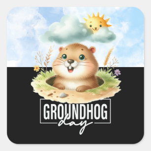 Groundhog Day Celebrate Punxsutawney Square Sticker