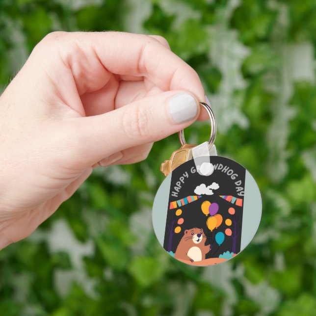 Groundhog Day Celebration: Shadow or Shine? Key Ring (Hand)