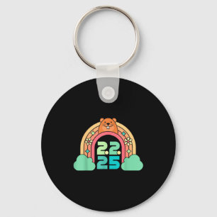 Groundhog Day February 2 2025 Women Retro Rainbow  Key Ring