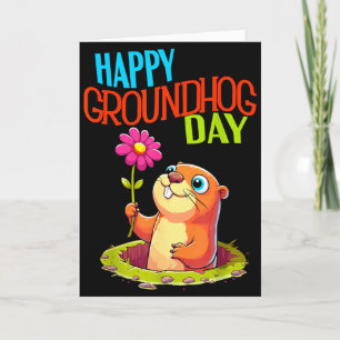 Groundhog Day Funny Marmot With Flower Shade Card