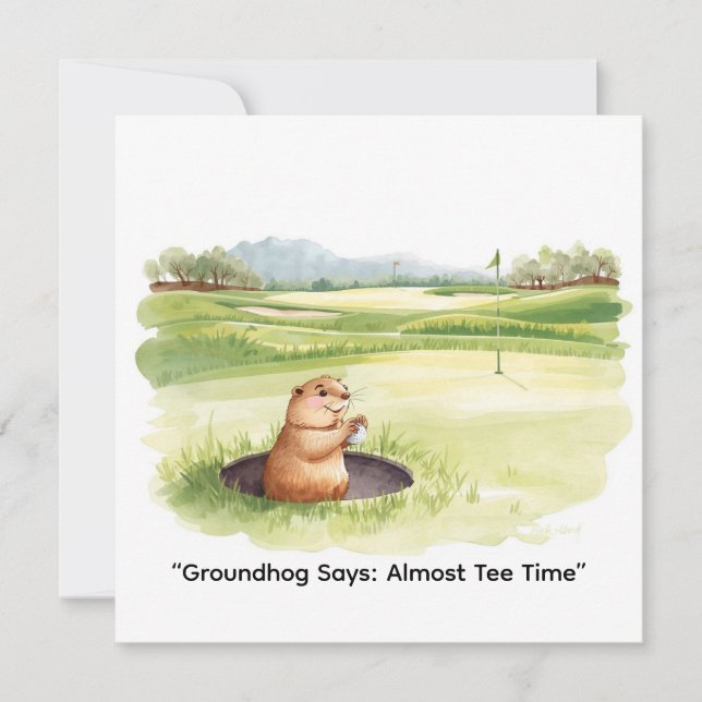 Groundhog Day Golfer Winter Golf Holiday Card (Front)