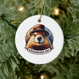 Groundhog Day, Groundhog, Postcrossing Ceramic Tree Decoration