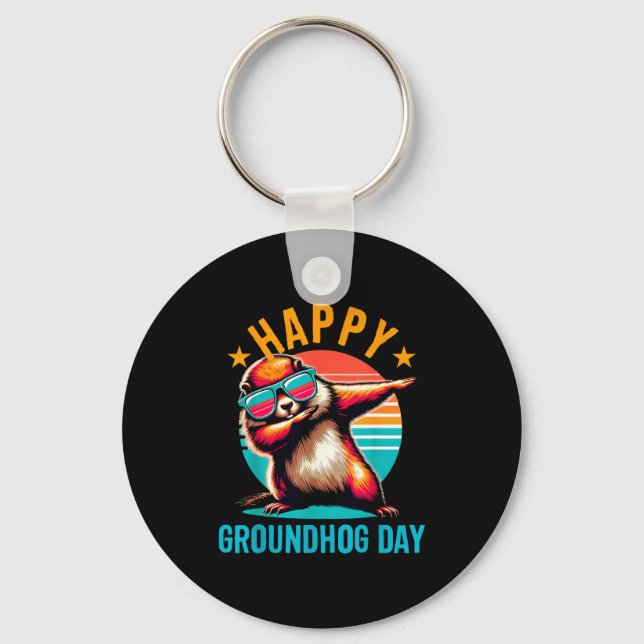 Groundhog Day Happy Dabbing Ground Hog Kids Funny  Key Ring (Front)