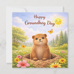 Groundhog Day on Sunny Day Holiday Card