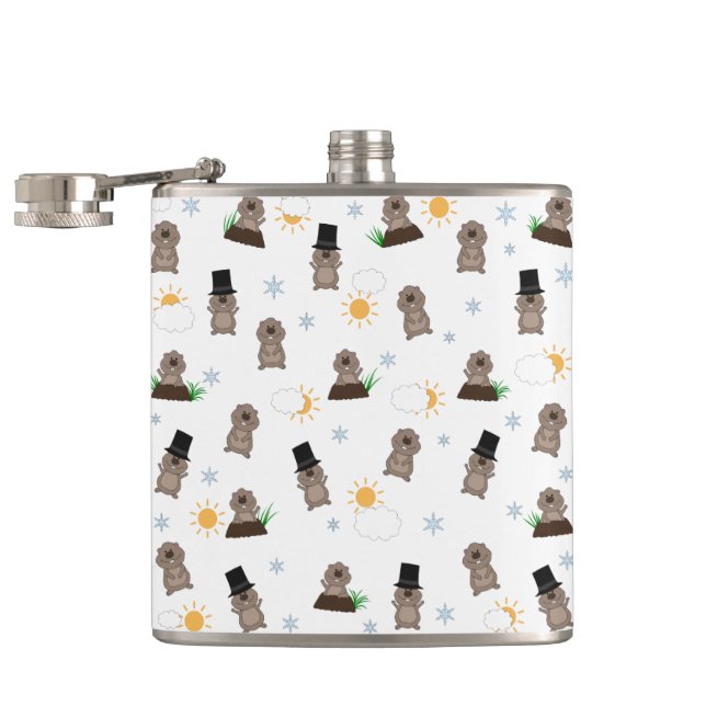 Groundhog Day Pattern Hip Flask (Opened)