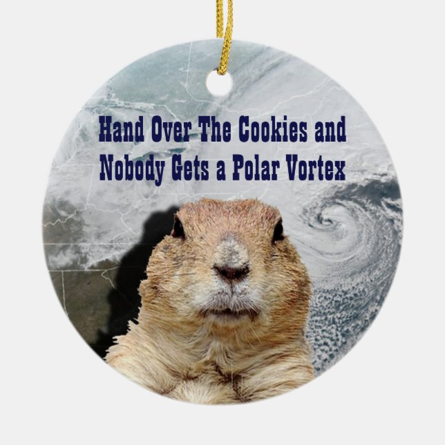 Groundhog Day Polar Vortex Ceramic Tree Decoration (Front)