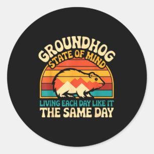 Groundhog Day Retro Sunset Sarcasm Funny Women Men Classic Round Sticker