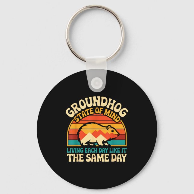 Groundhog Day Retro Sunset Sarcasm Funny Women Men Key Ring (Front)