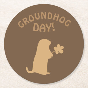 Groundhog Day Round Paper Coaster