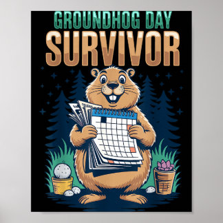 Groundhog Day Survivor Funny Calendar Rodent  Poster