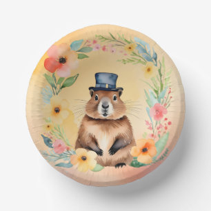 Groundhog Day-themed paper plates