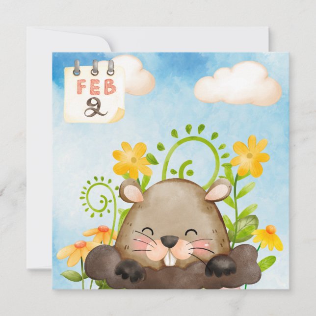 Groundhog day watercolor holiday card (Front)