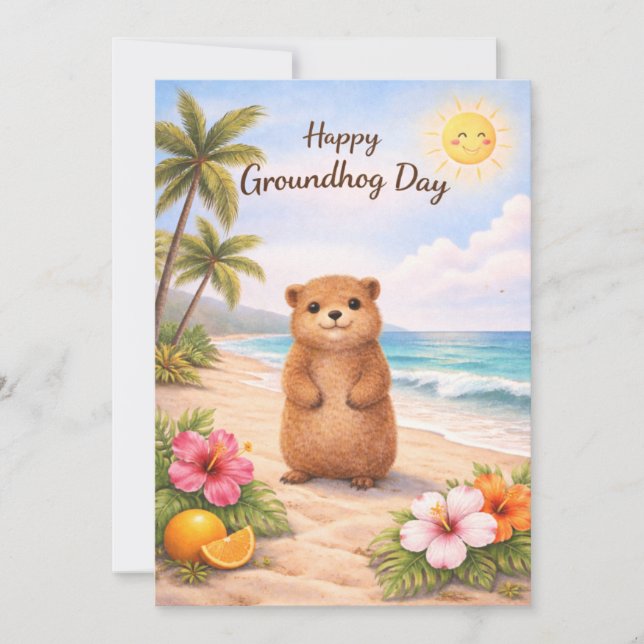 Groundhog day watercolor holiday card (Front)