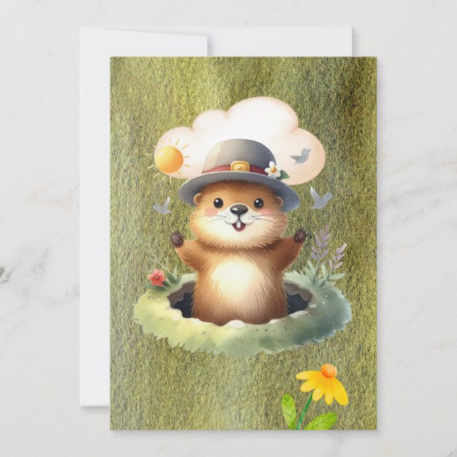Groundhog day watercolor holiday card (Front)