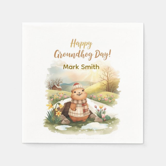 Groundhog day watercolor napkin (Front)