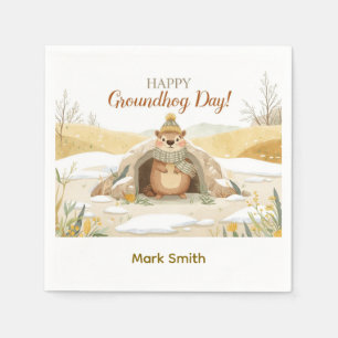 Groundhog day watercolor napkin