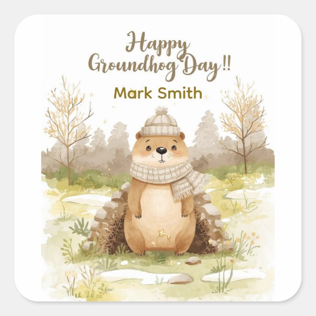 Groundhog Day Watercolor Stickers | Cute Classroom (Front)